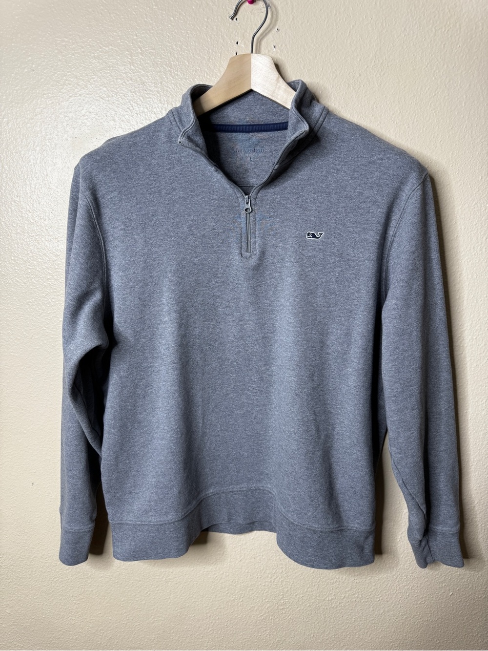 Vineyard Vines Pullover Mens Large Gray Pima Cotton Quarter Zip Whale Logo